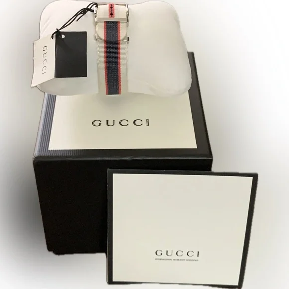 Gucci G-Timeless 38mm White/Red/Blue Unisex Watch.Model Number YA1264071 NWT